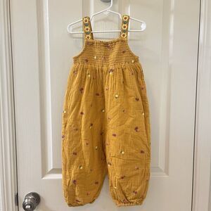 Next Mustard Yellow Muslin Floral Embroidered Jumpsuit Romper Girls Size 2-3 yrs
